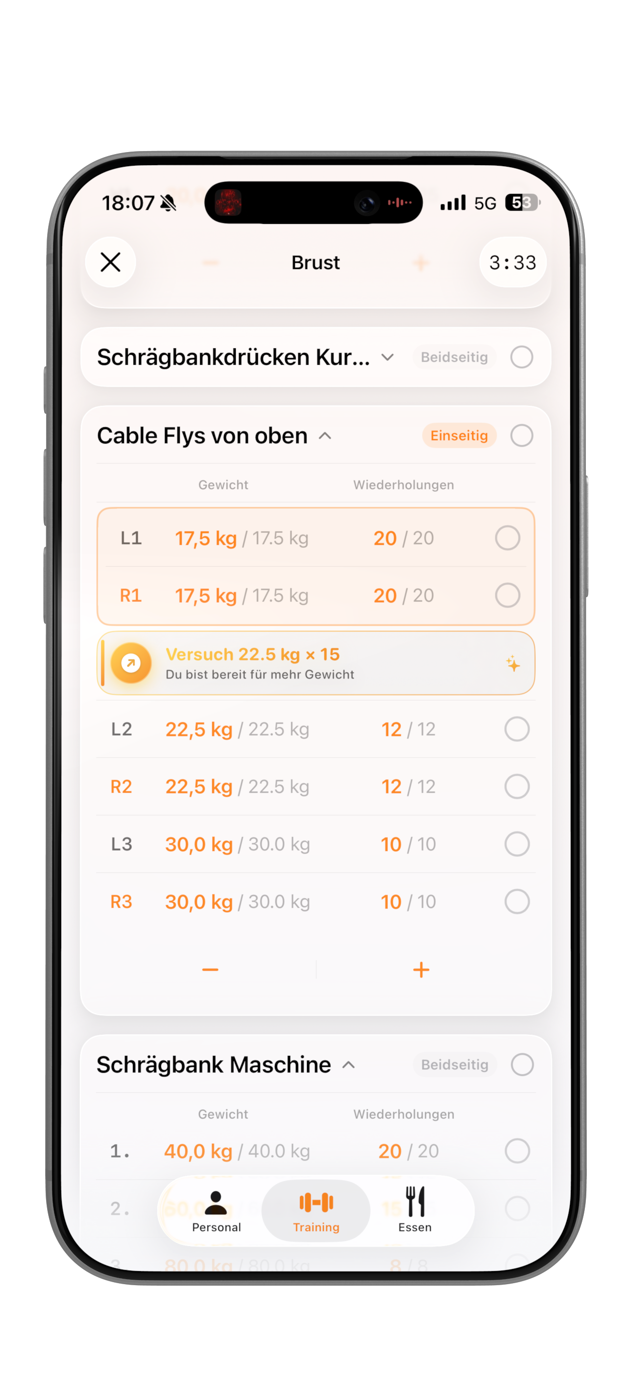 Aktives Workout mit Progressionshilfe in Muscles